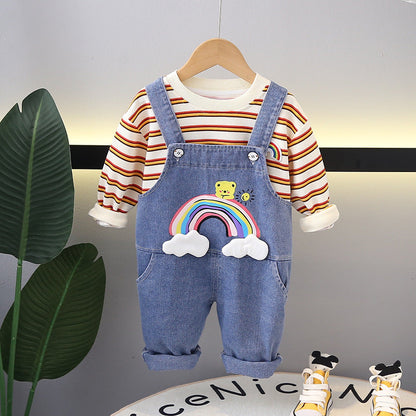 Children's Set Rainbow Jeans and Stripes Overalls