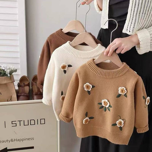 Girls' Knit Sweater Flowers