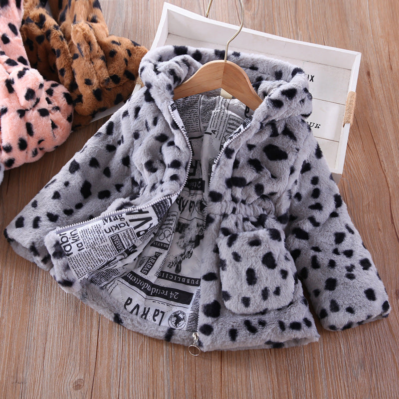 Children's Women's Plush Leopard Coat