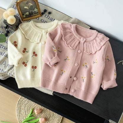 Children's Cardigan with Collar and Flowers