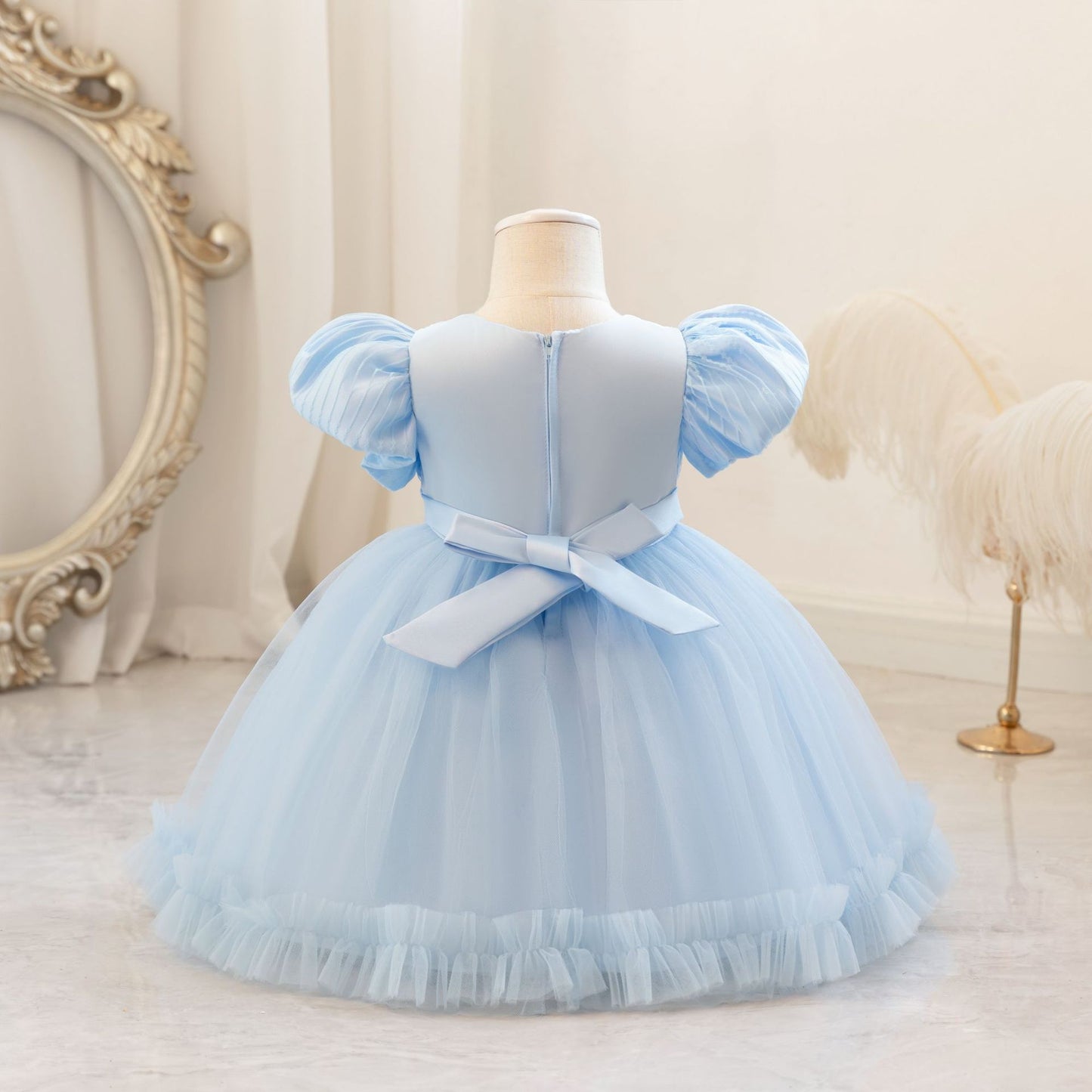 Children's Party Dress with Puff Sleeve and Bow