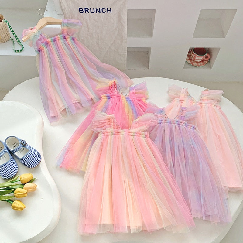 Children's colorful tulle dress with butterfly wings