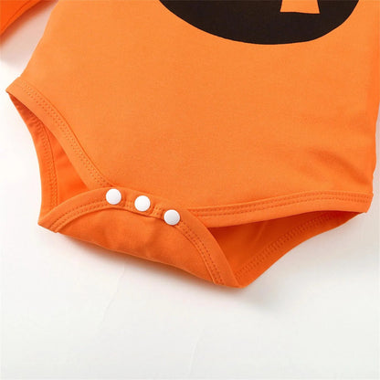 Halloween Costume Orange Romper+Pumpkin Flared Pants+Headband