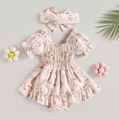 Vintage floral baby dress + headband