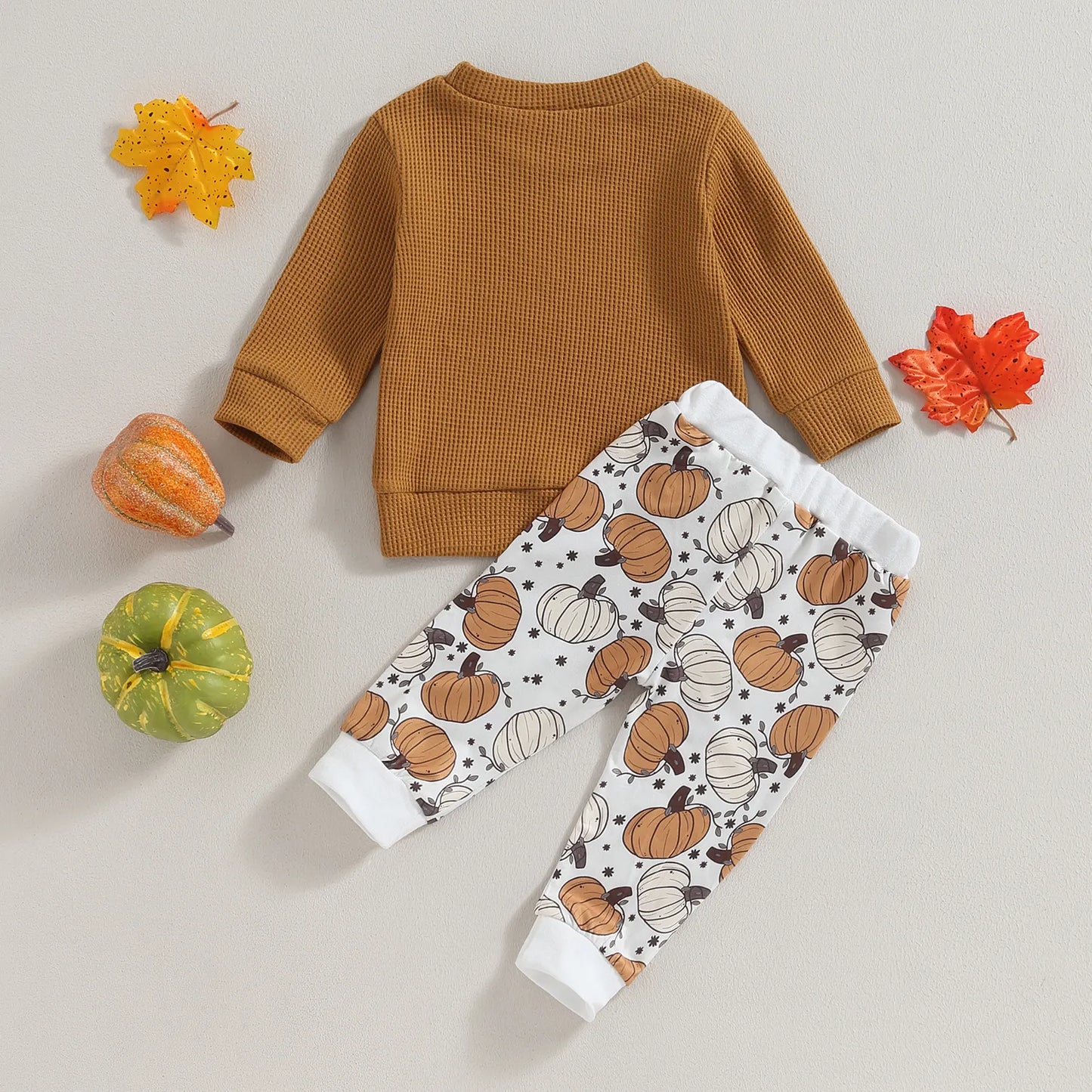 Long Sleeve Tops Pumpkin Print Drawstring Pants Sets