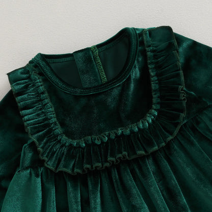 Children's velvet dress with ruffles