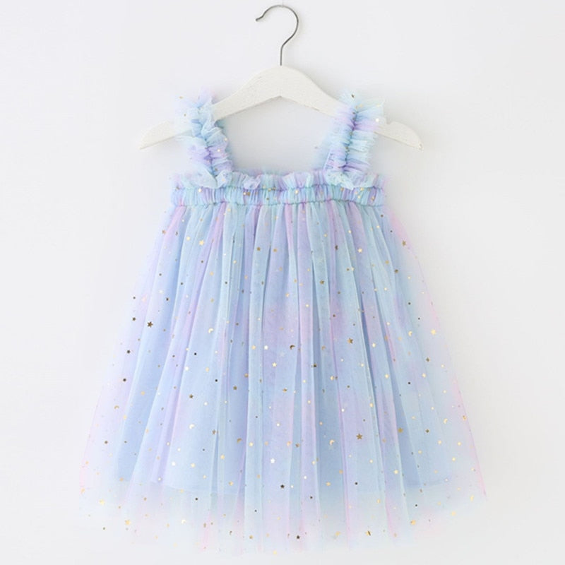 Delicate children's dress with tulle and little stars