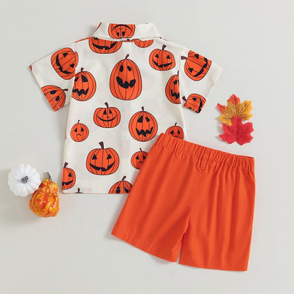 2Pcs Halloween Clothes Set Summer Pumpkin Print