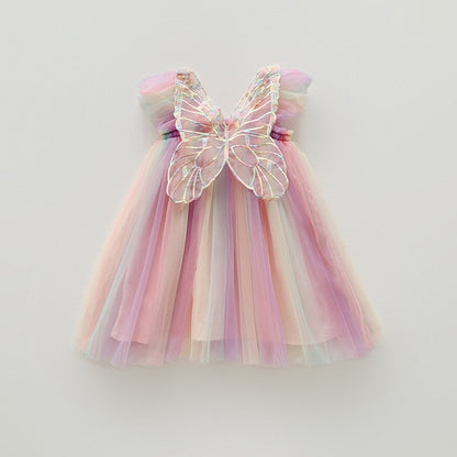 Children's colorful tulle dress with butterfly wings