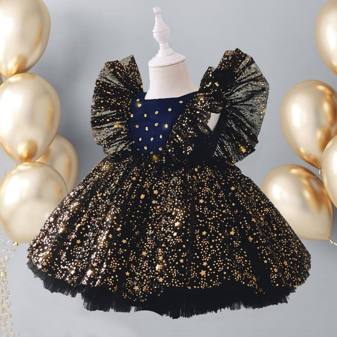 Children's party dress with tulle and stars