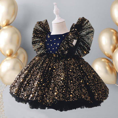 Children's party dress with tulle and stars