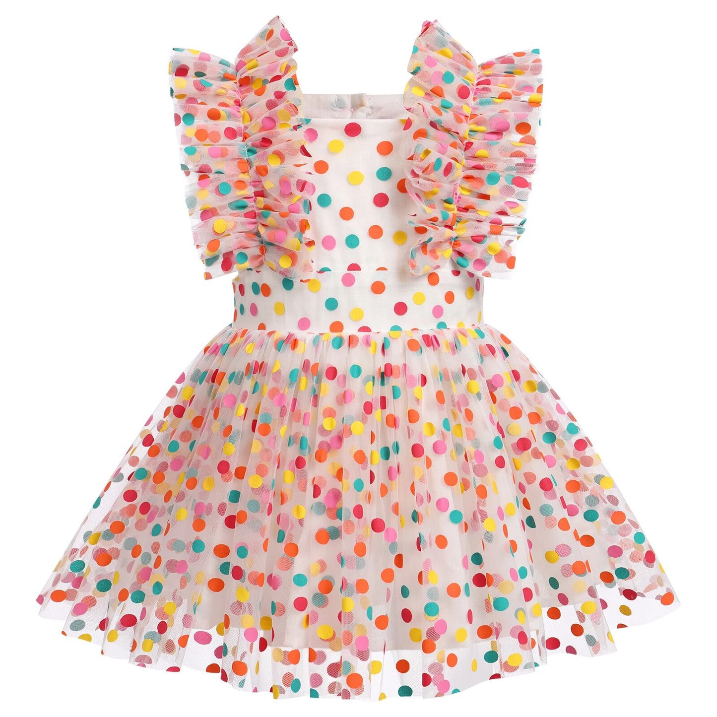 Children's Dress with Ruffled Sleeves and Tulle