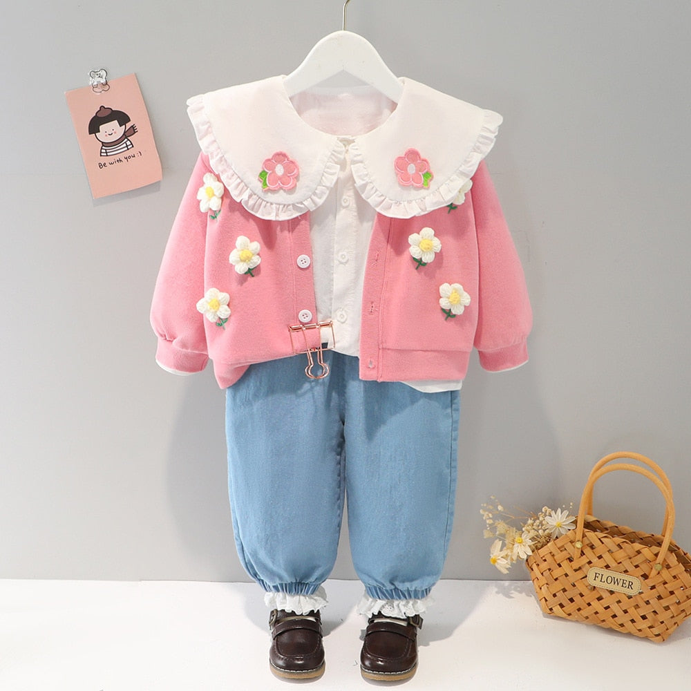 Children's shirt set with flower collar