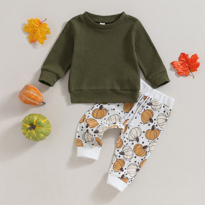 Long Sleeve Tops Pumpkin Print Drawstring Pants Sets