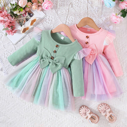 Children's Dress with bow and colorful skirt