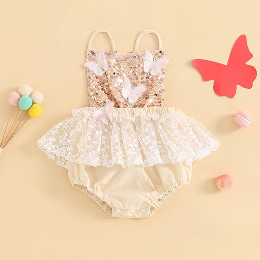 Shiny Female Infant Bodysuit Butterflies