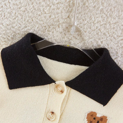 Children's set with black pleated skirt and bear on top