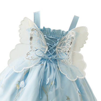 Embroidered Dress with Butterfly Wings