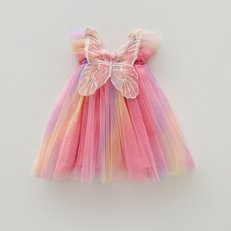 Children's colorful tulle dress with butterfly wings