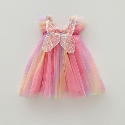 Children's colorful tulle dress with butterfly wings