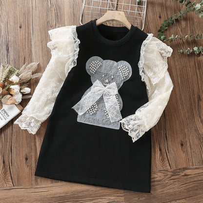 Children's dress with bear and lace