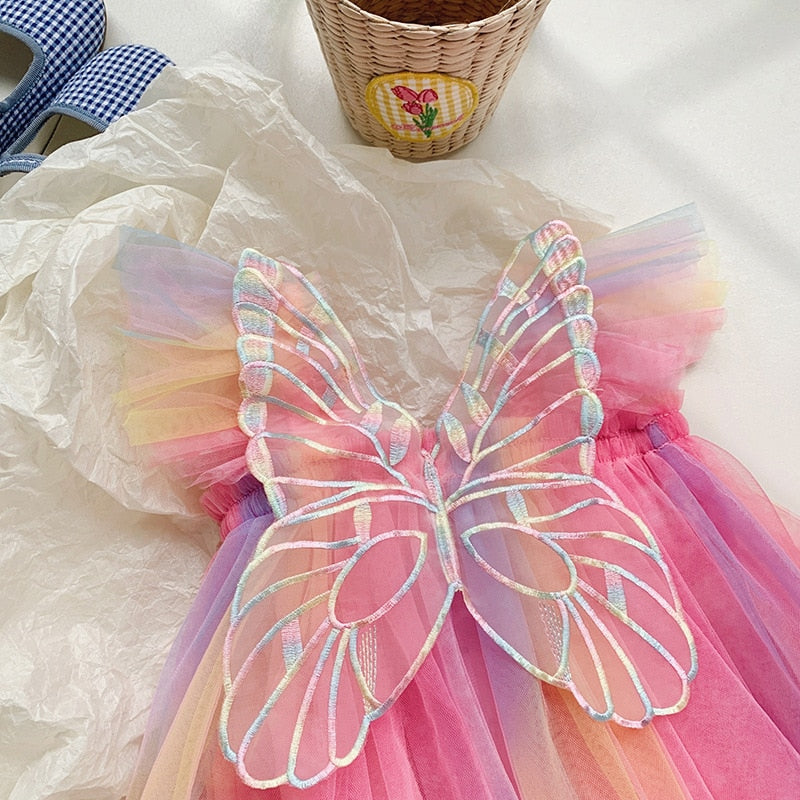 Children's colorful tulle dress with butterfly wings