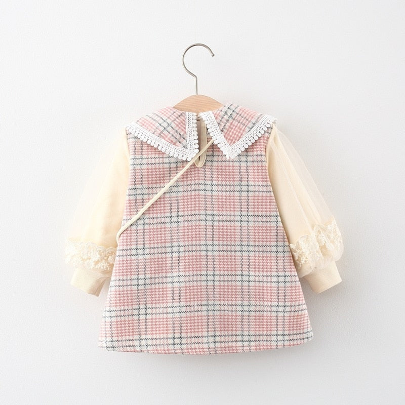 Children's plaid dress with flower bag