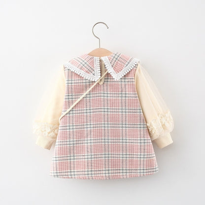 Children's plaid dress with flower bag