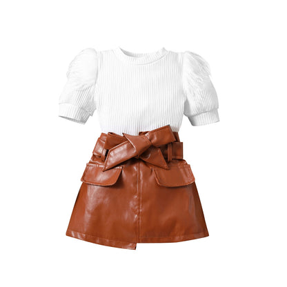 Children's set for girls with brown skirt