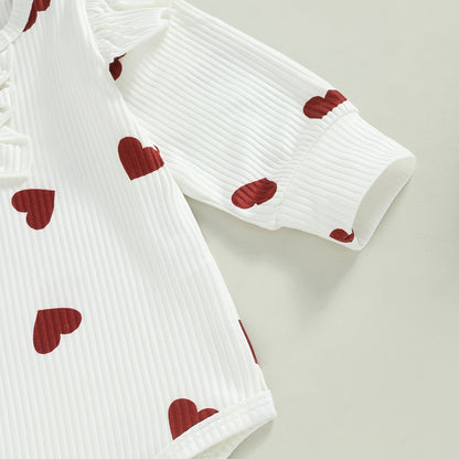 Children's set with red skirt, blouse with hearts + headband