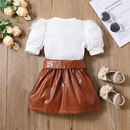 Children's set for girls with brown skirt