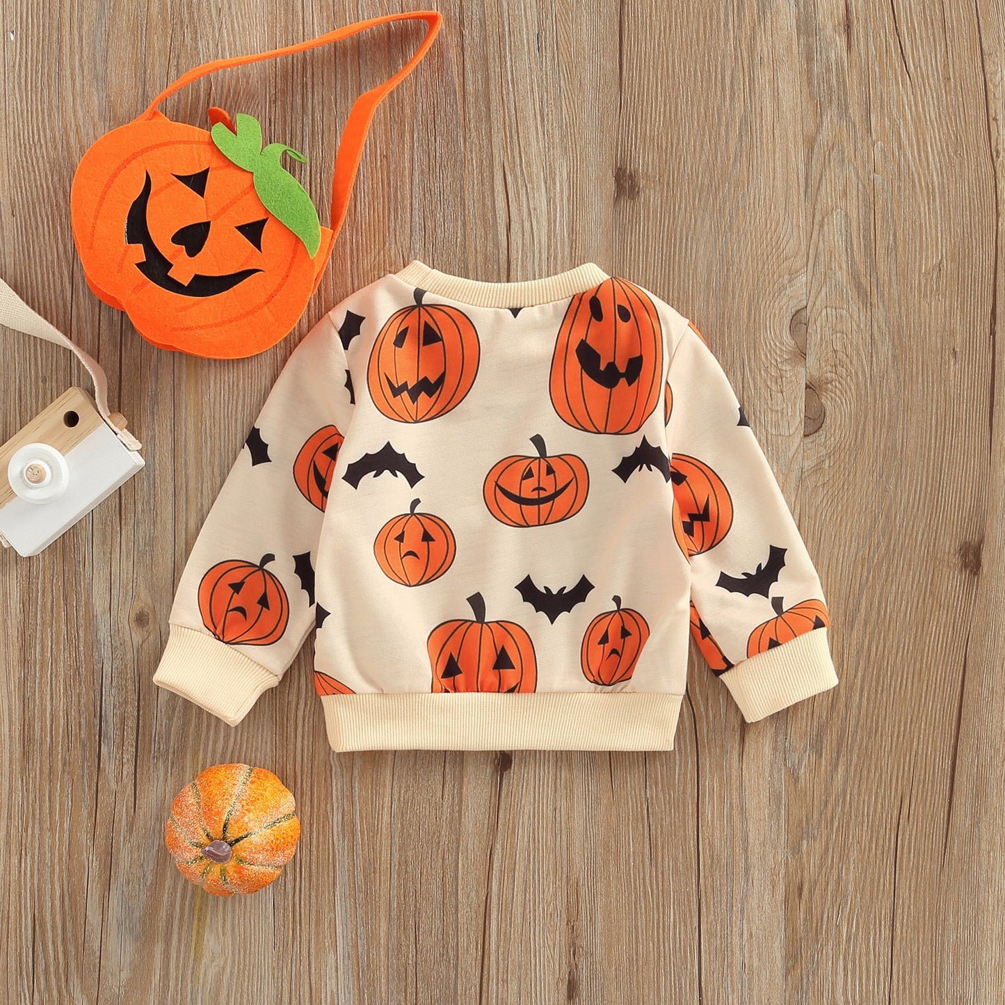 Pumpkin and Bat children's cold-weather blouse