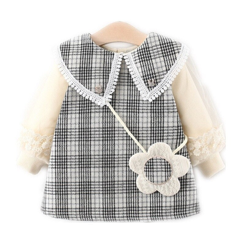 Children's plaid dress with flower bag