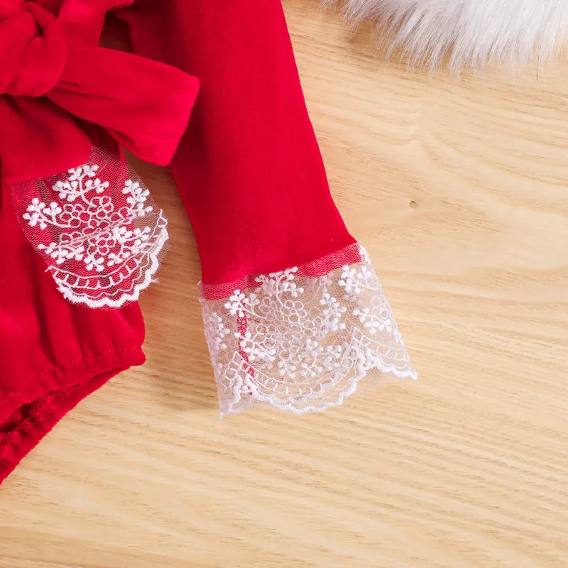 Red baby bodysuit with lace + headband