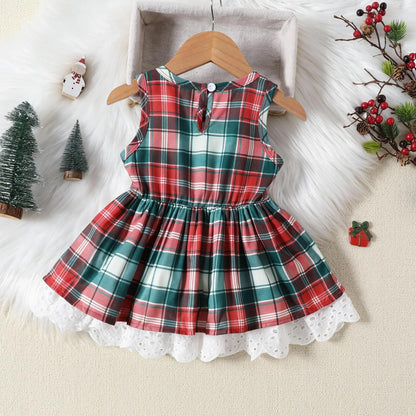 Green Checkered Dress with Red Bow