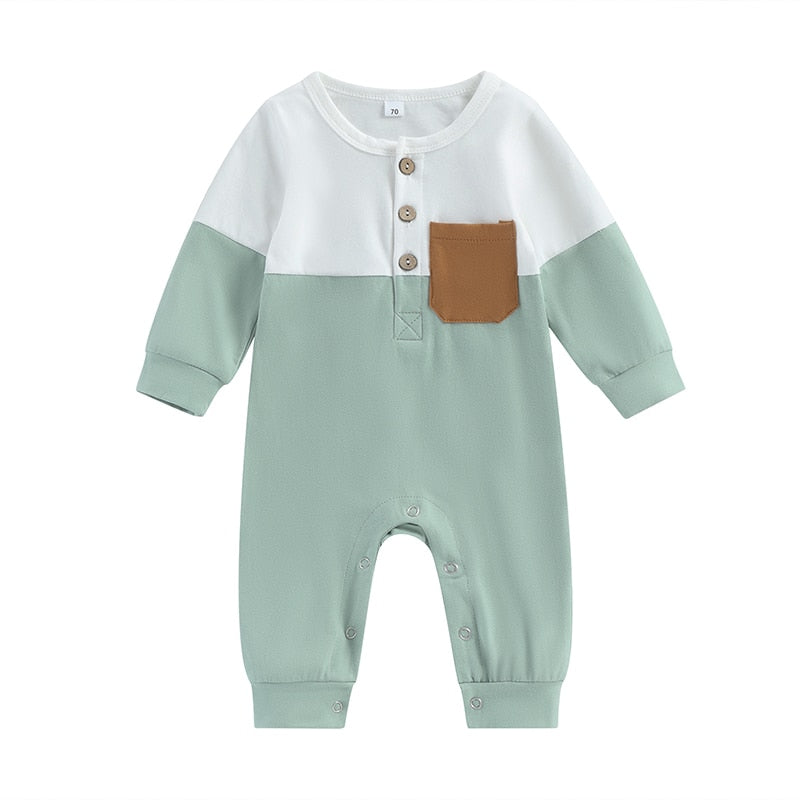 Children's green jumpsuit with buttons and pocket