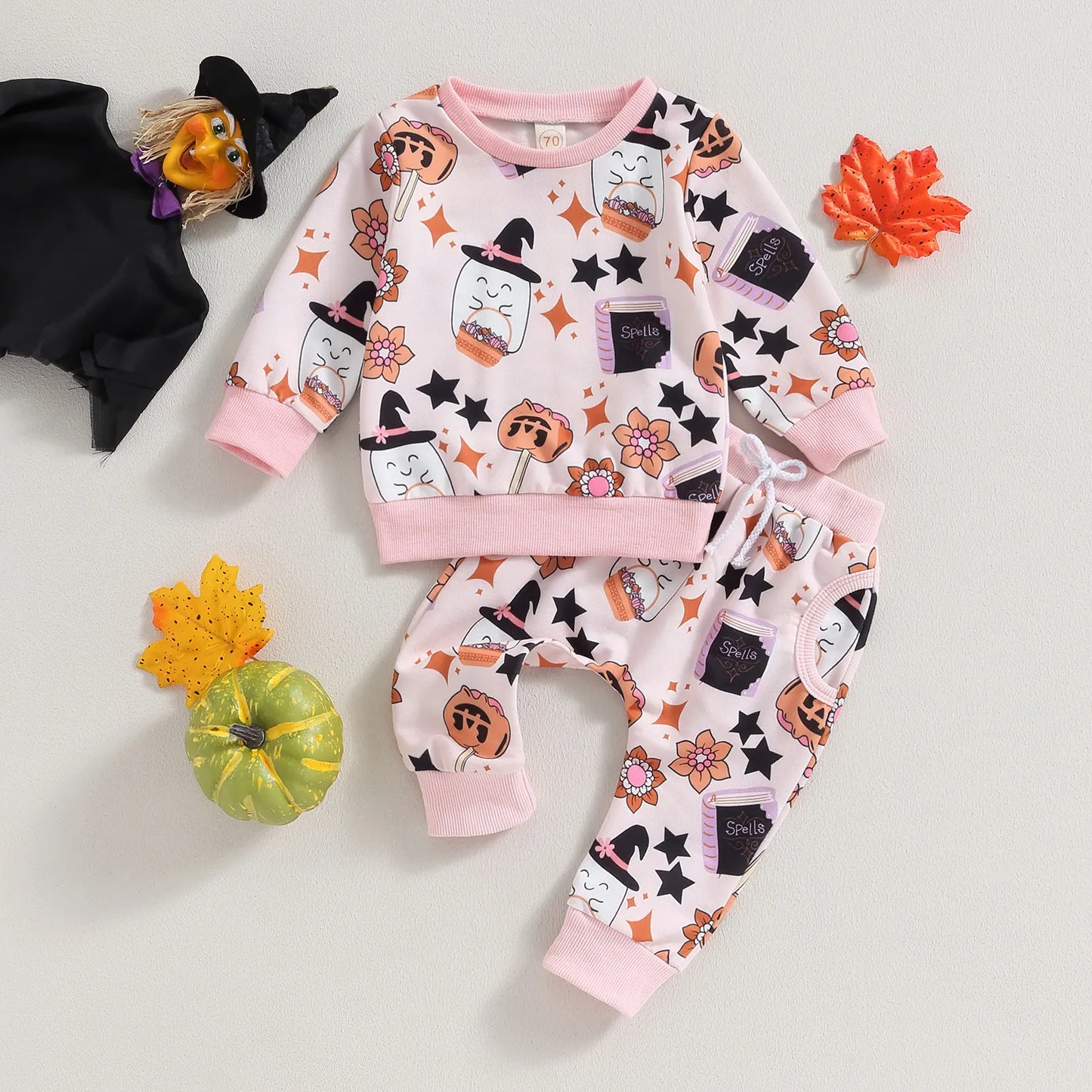 Pumpkin Print Sweatshirt with Sweatpants Halloween