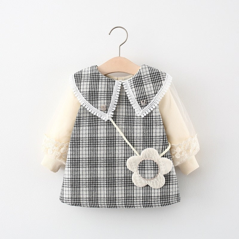 Children's plaid dress with flower bag