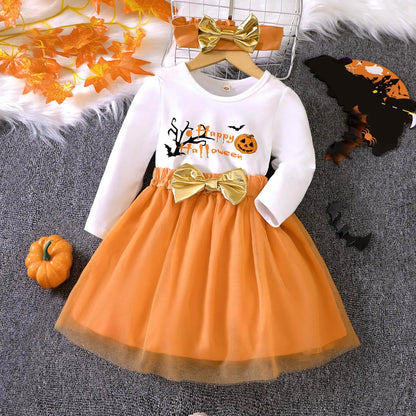 Halloween Pumpkin Bodysuit+Orange Tulle Skirts+Hairband