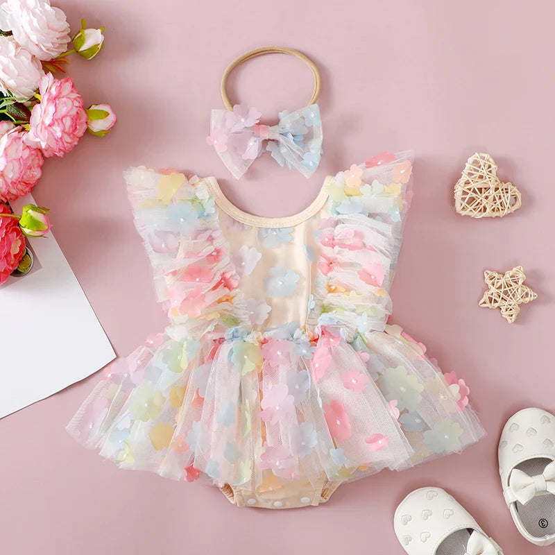 Children's Bodysuit Flowers Colors + Bow