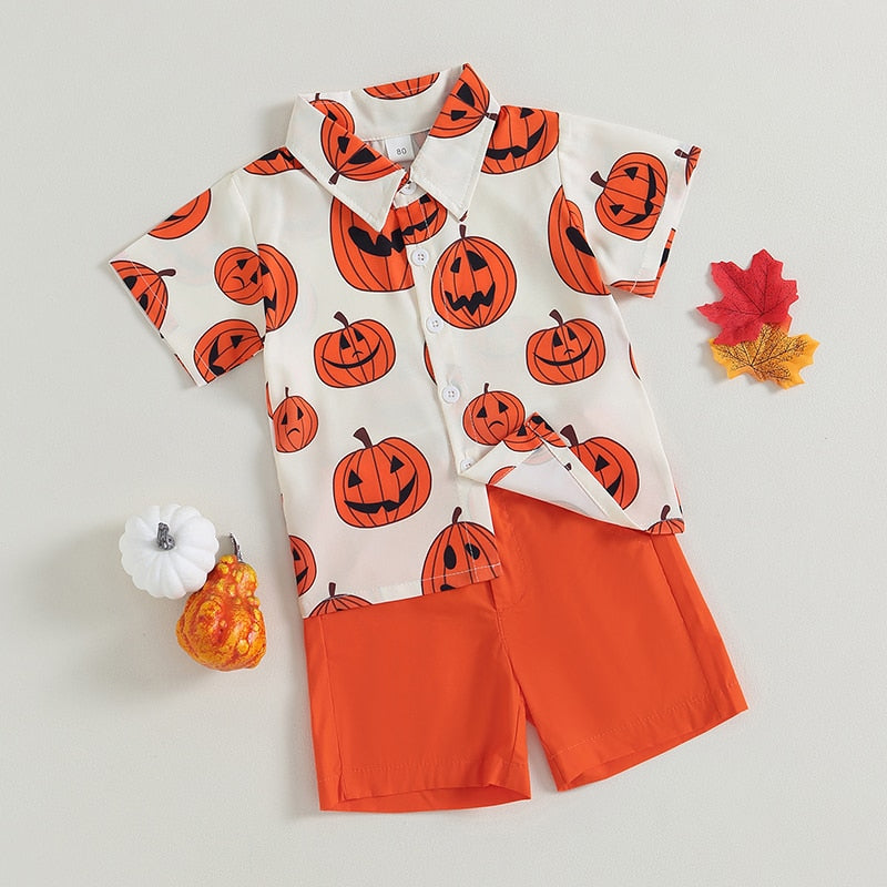 2Pcs Halloween Clothes Set Summer Pumpkin Print