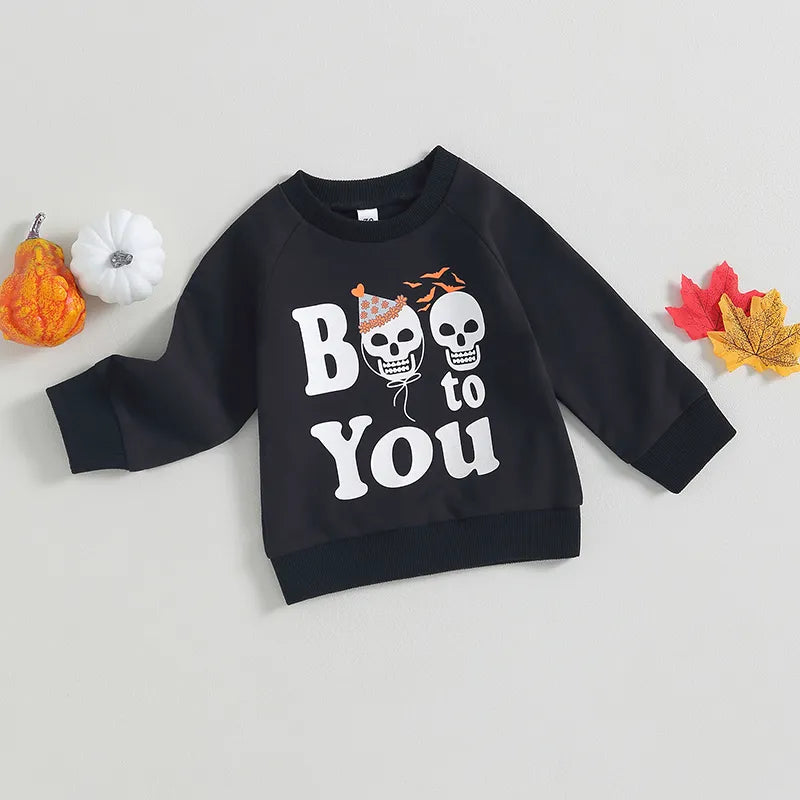 Halloween Sweatshirts Long Sleeve Skull Letter Print Pullovers