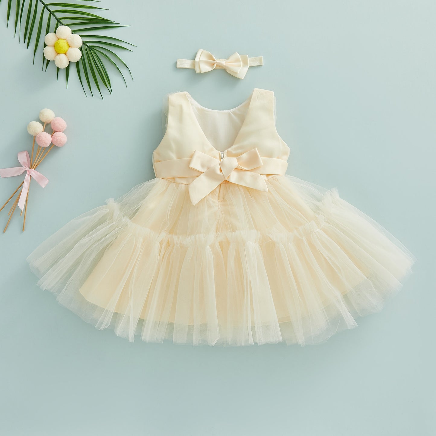 Children's dress with lace tulle + headband