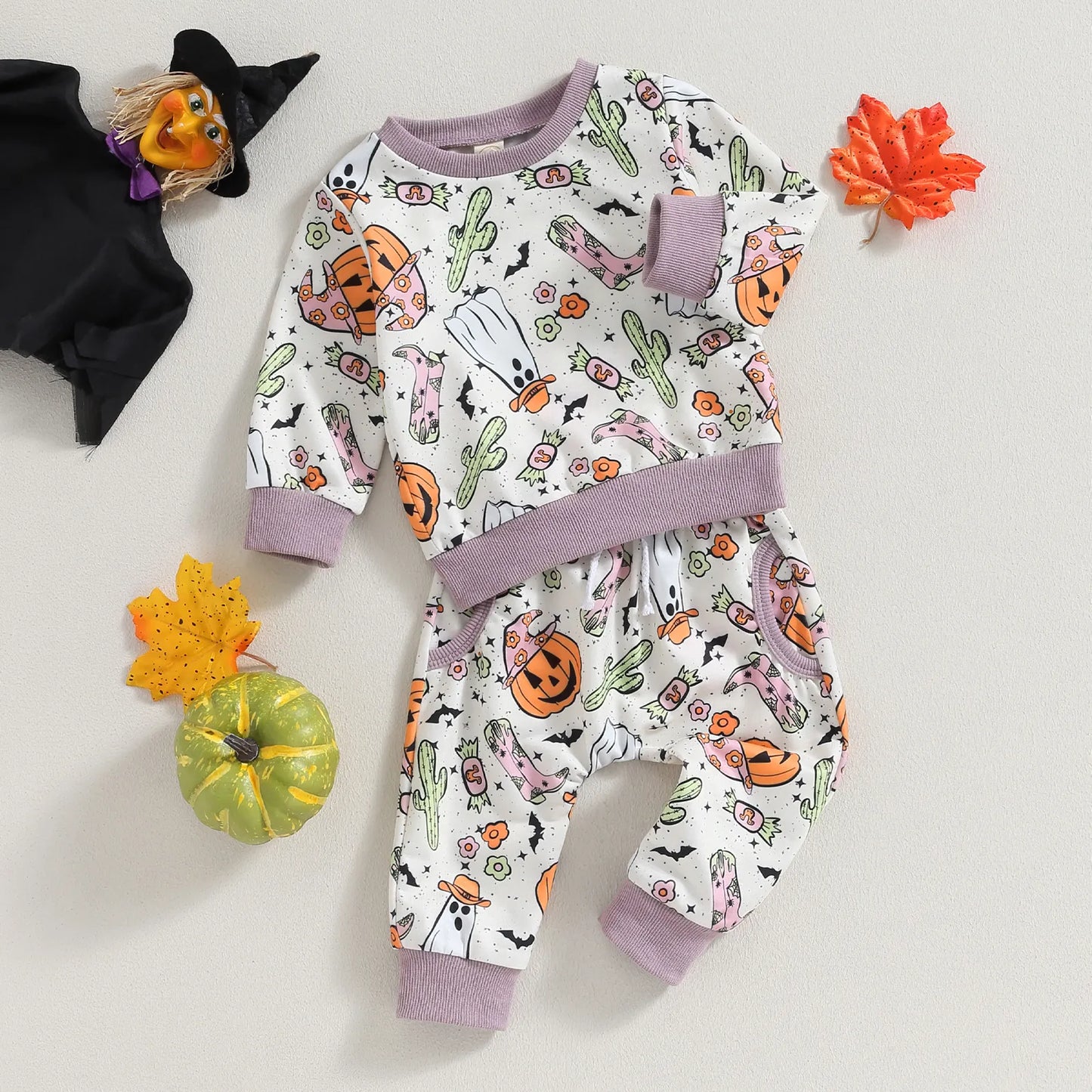 Pumpkin Print Sweatshirt with Sweatpants Halloween