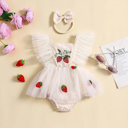 Children's Strawberry Tulle Bodysuit + Bow