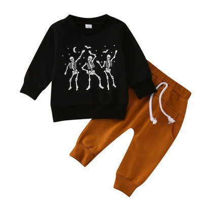 Halloween Sets Long Sleeve T-shirts+Drawstring Long Pants