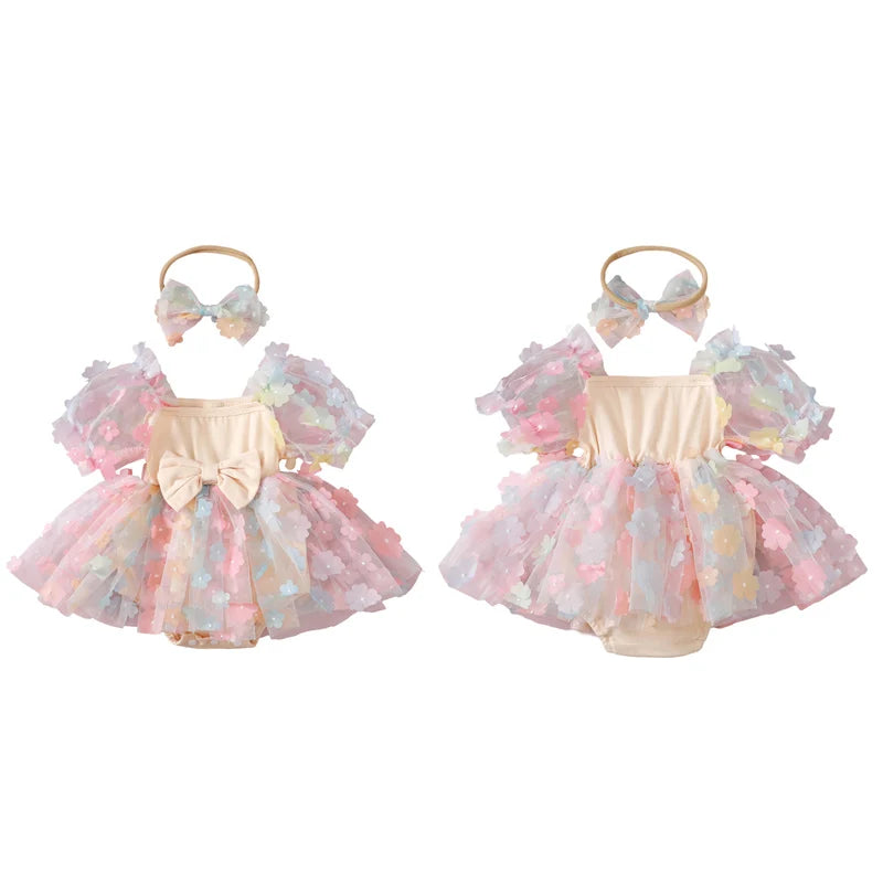 Girl's Infant Bodysuit Floral Tulle + Bow