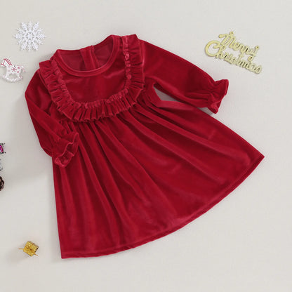 Children's velvet dress with ruffles