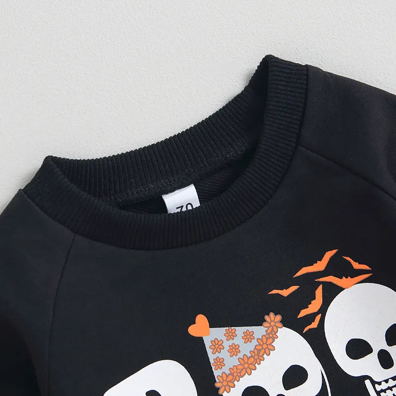 Halloween Sweatshirts Long Sleeve Skull Letter Print Pullovers