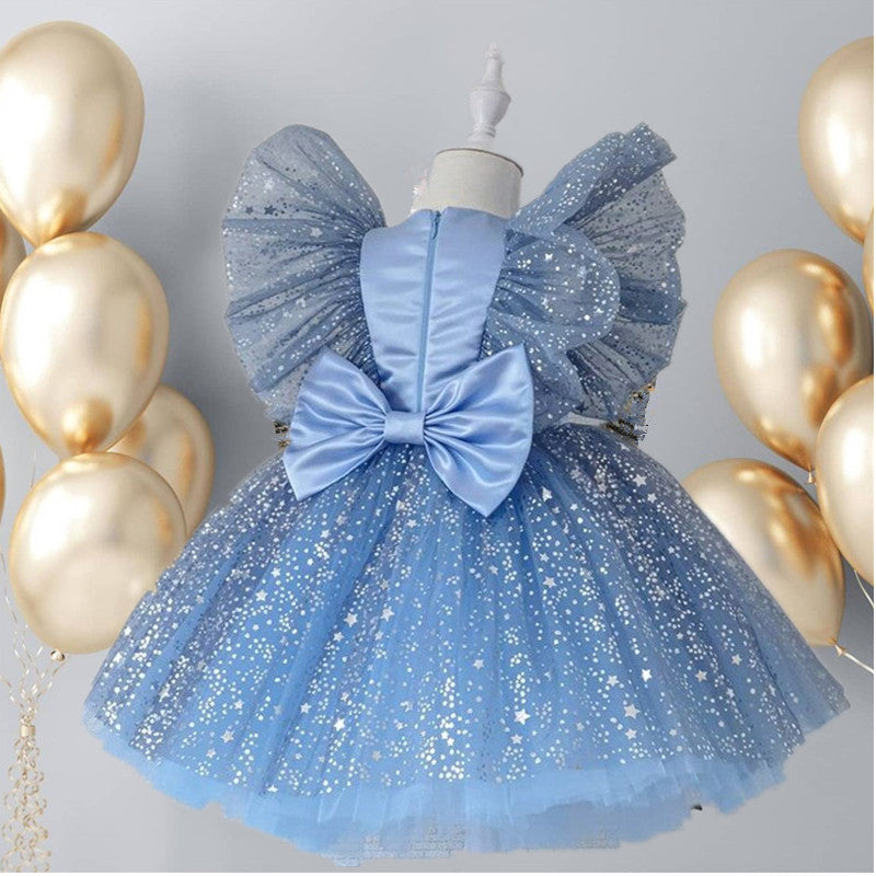 Children's party dress with tulle and stars